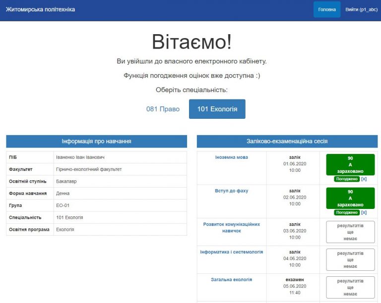 Електронний кабінет студента Житомирської політехніки — Новини